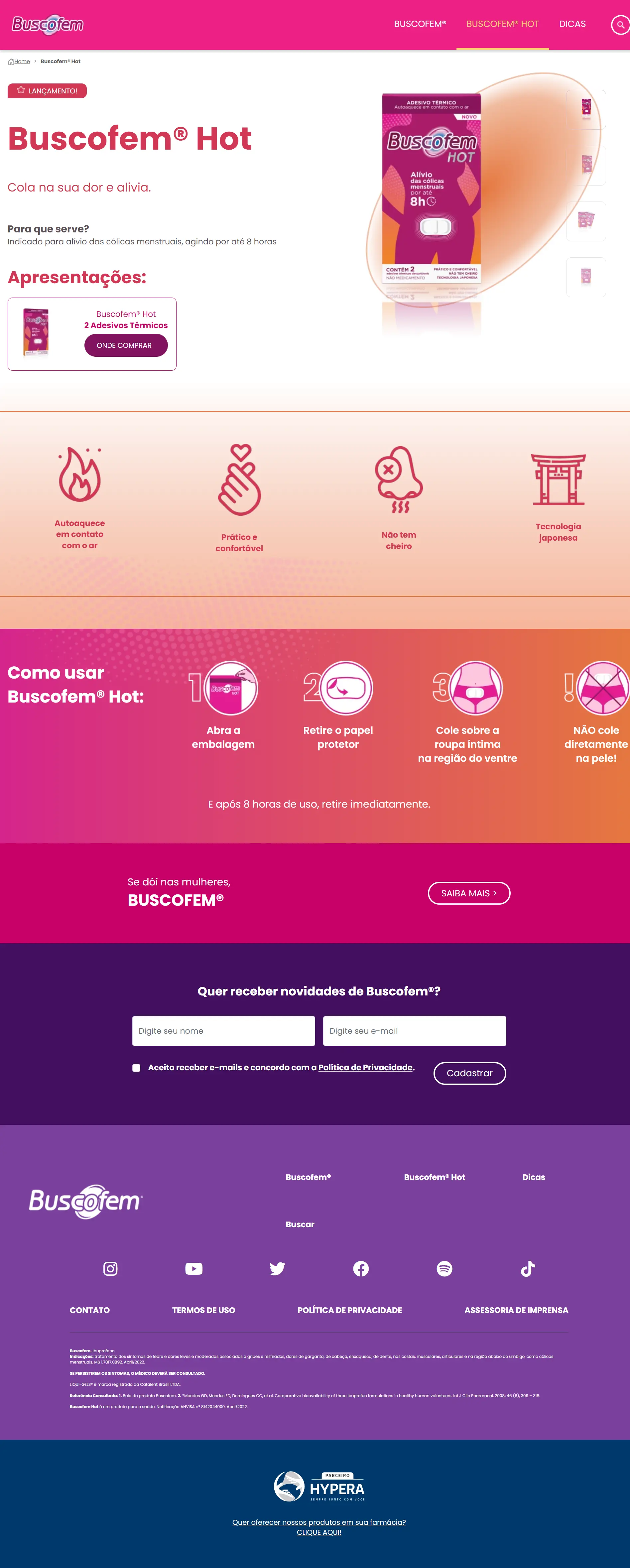 Product page screenshot of Buscofem Hot.