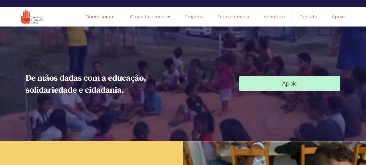 Imagem de captura de tela da página inicial do site da Fundação Cerqueira Leite.