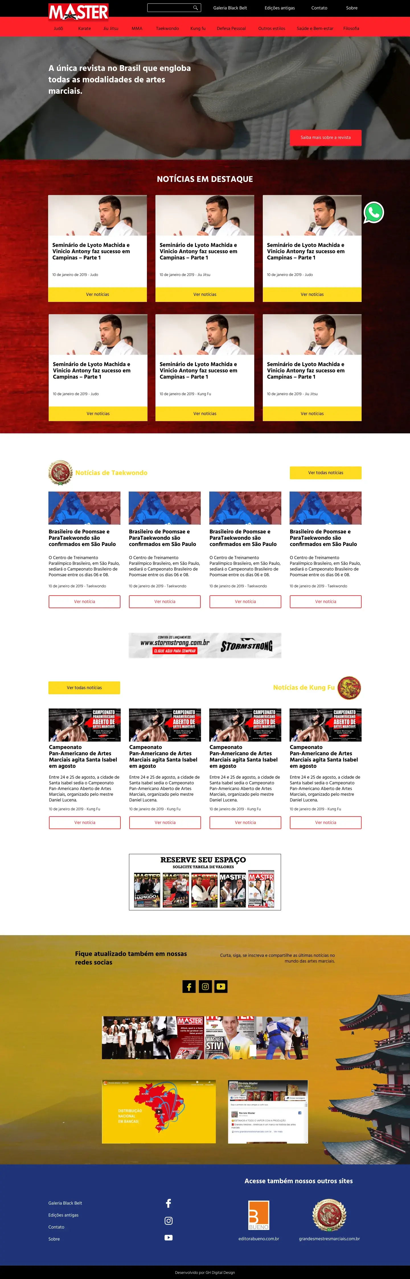 Image of the layout of the home page, on the Master Magazine website.