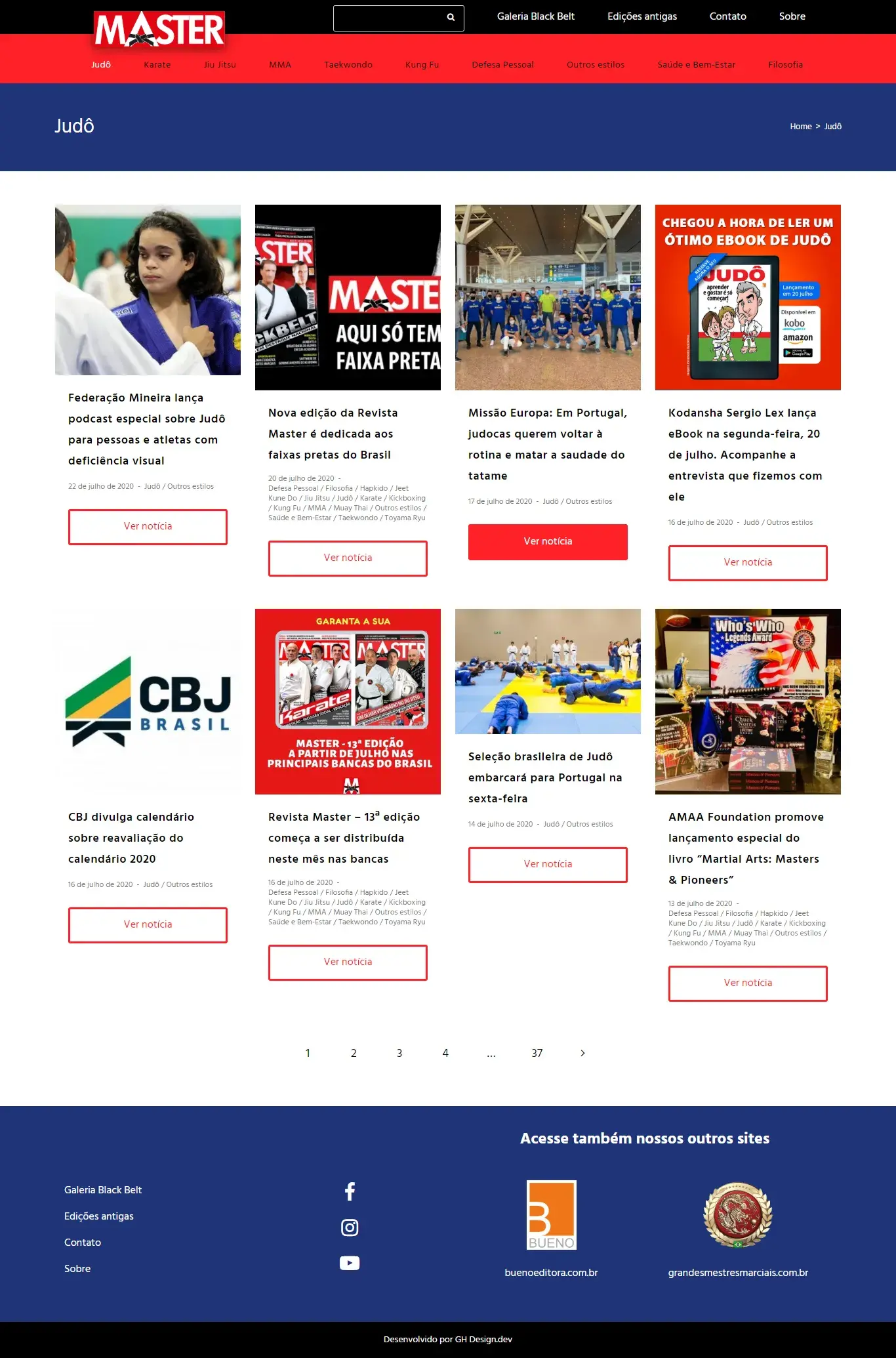 Image of the layout of the page of the Judo category by Post, on the Master Magazine website.