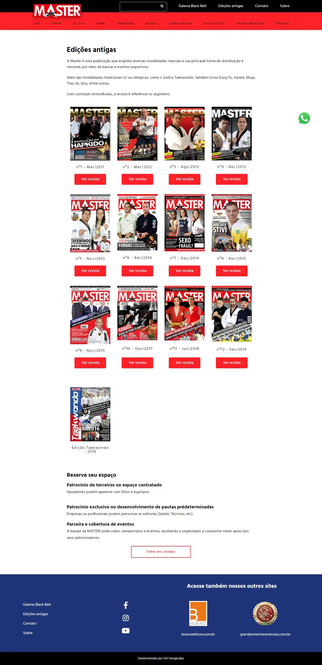 Image of the layout of the Old Editions page, on the Master Magazine website.