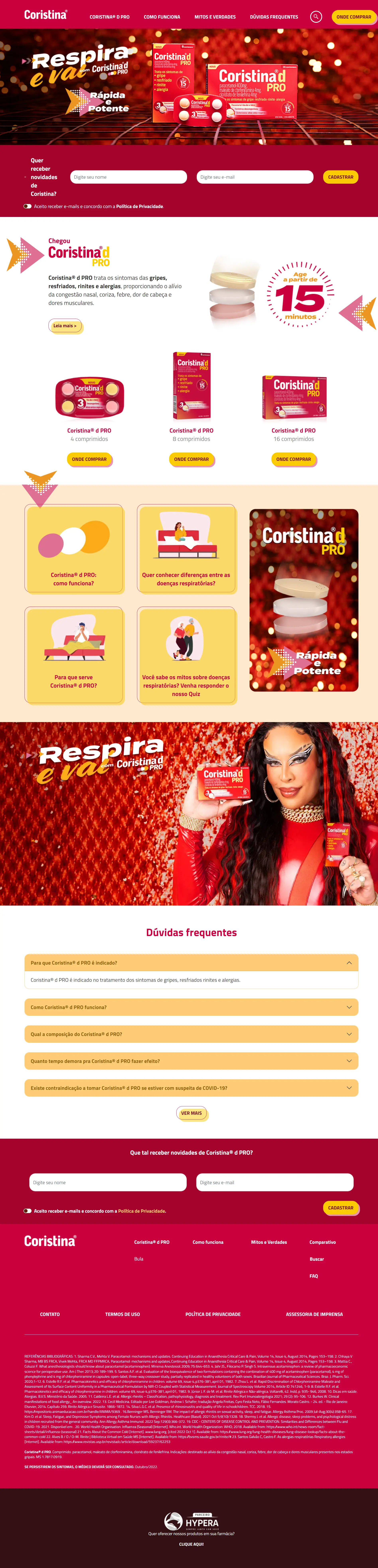 Screenshot image of products page, on the website of Coristina.