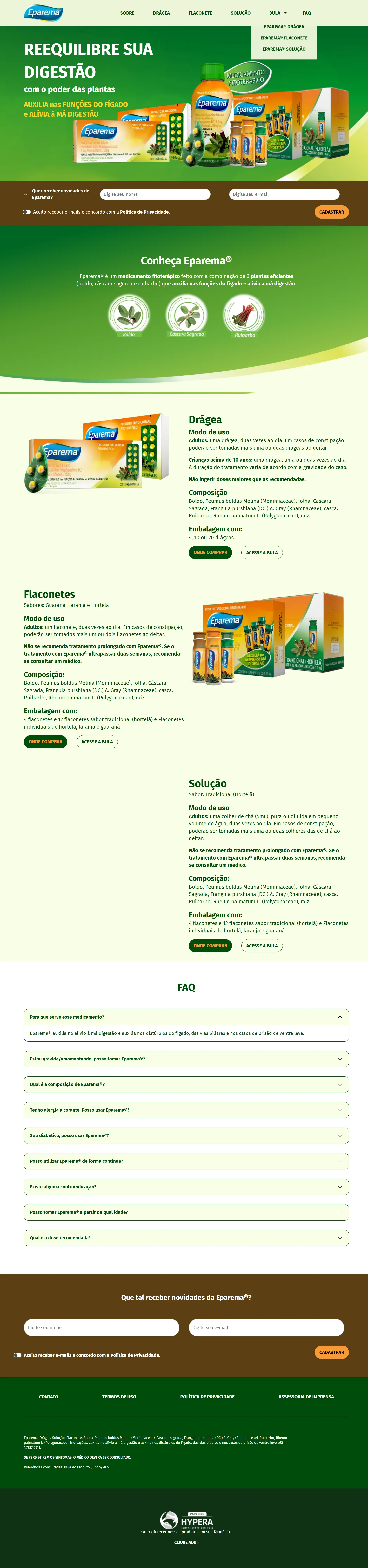 Screenshot image of products page, on the website of Eparema.