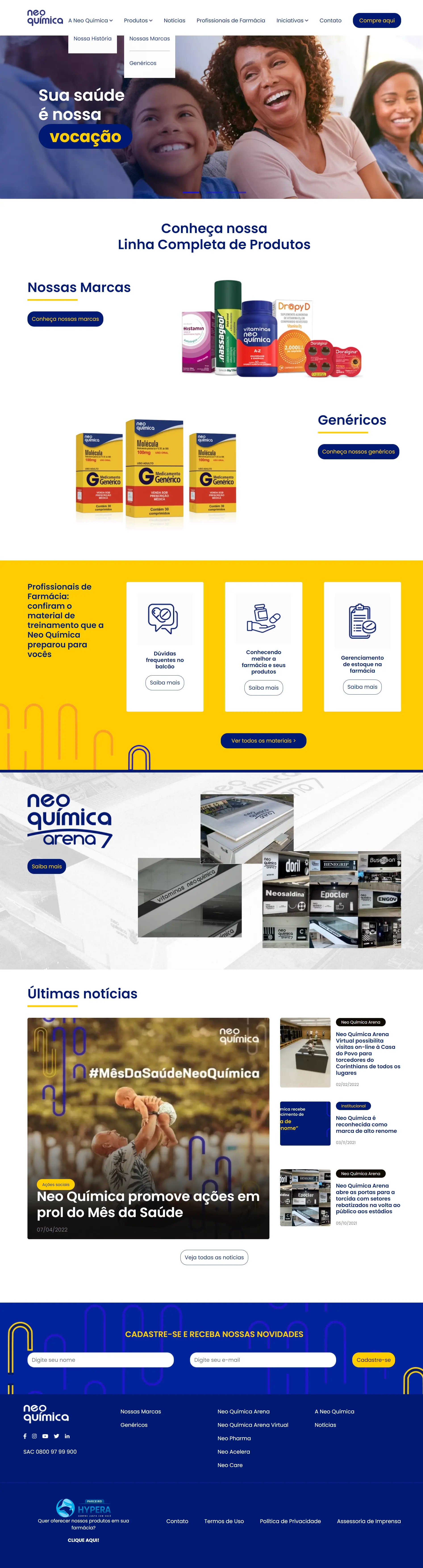 Screenshot image of the home page, on the website of Neo Química.