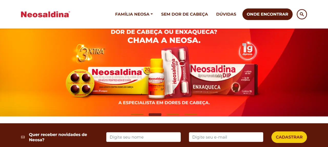 Imagem da captura de tela do site de Neosa.